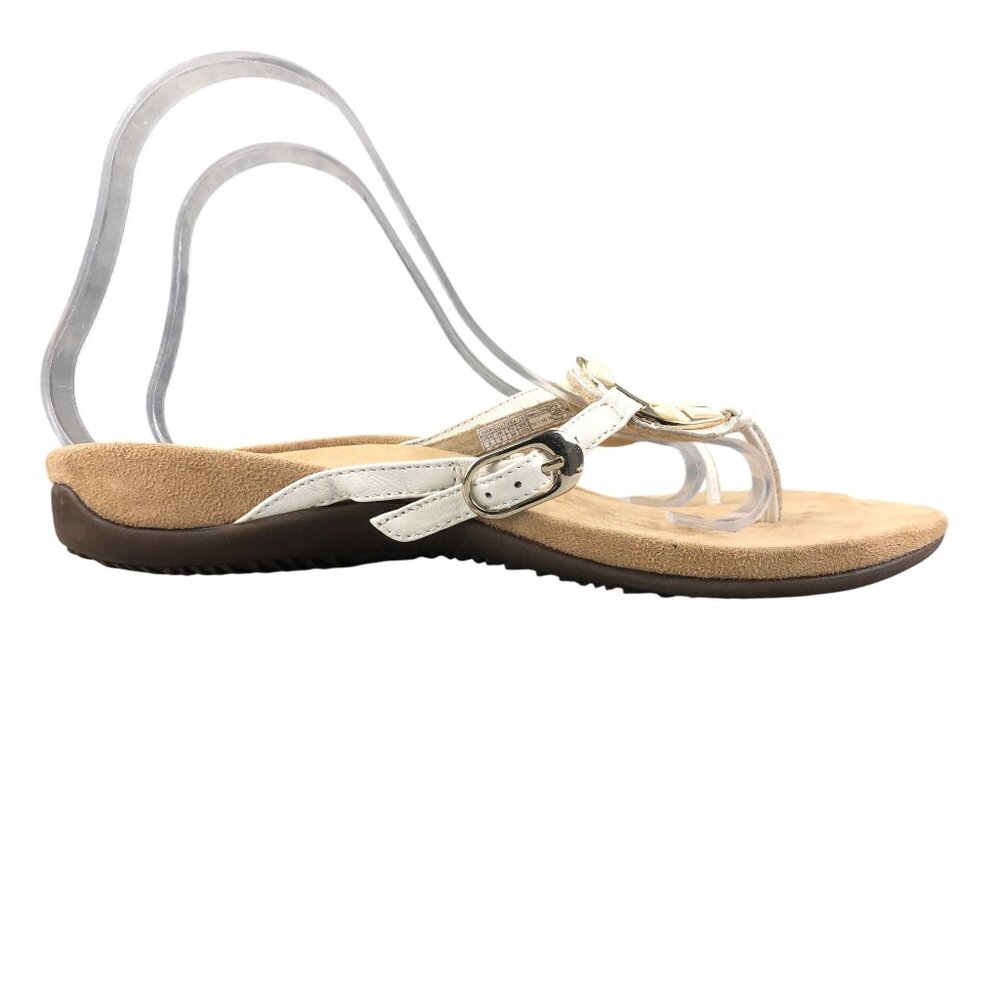 Vionic Women's Size 8 Ricci White Leather O-Ring Slip On Flip Flop Sandals Flats